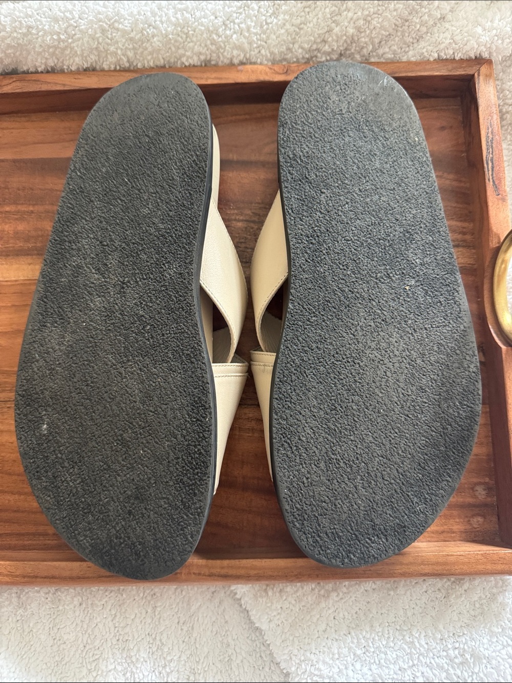 Banana Republic Cream Slide Sandals with Gold Buckle Detail - Picture 4 of 5